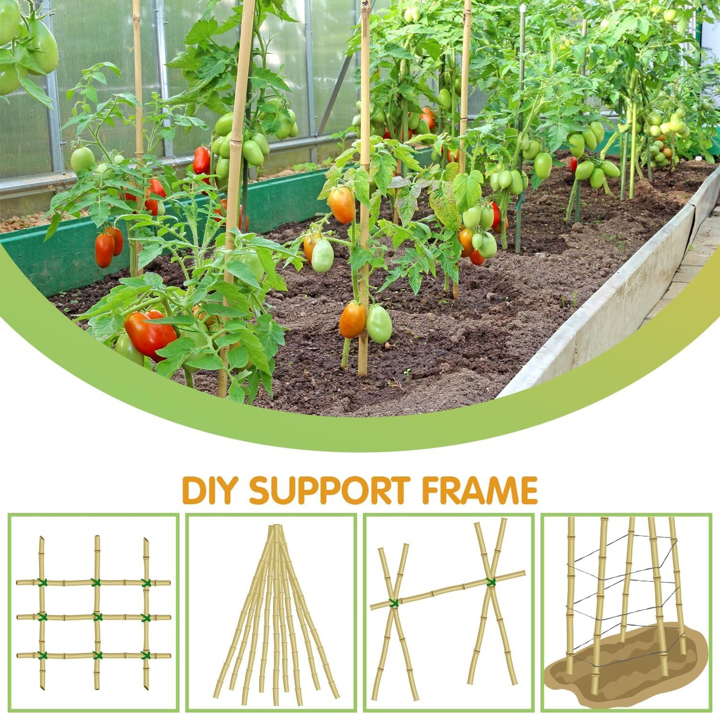 Plant Stakes,4.8FT Longer Sturdy Natural Bamboo Garden Stakes,GAGINANG 20Pcs Bamboo Sticks Trellis Support for Tomato, Vegetables Beans Trees Climbing Plants