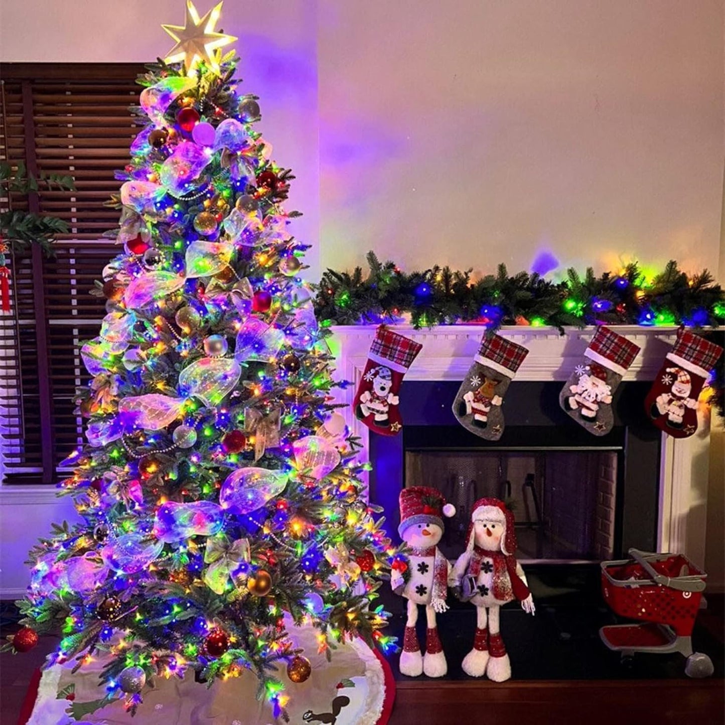 QITONG 4 Pack Multicolor Solar Fairy Lights Outdoor Waterproof, Each 33ft 100 LED Christmas String Lights, 8 Modes Silver Wire Mini Twinkle Lights