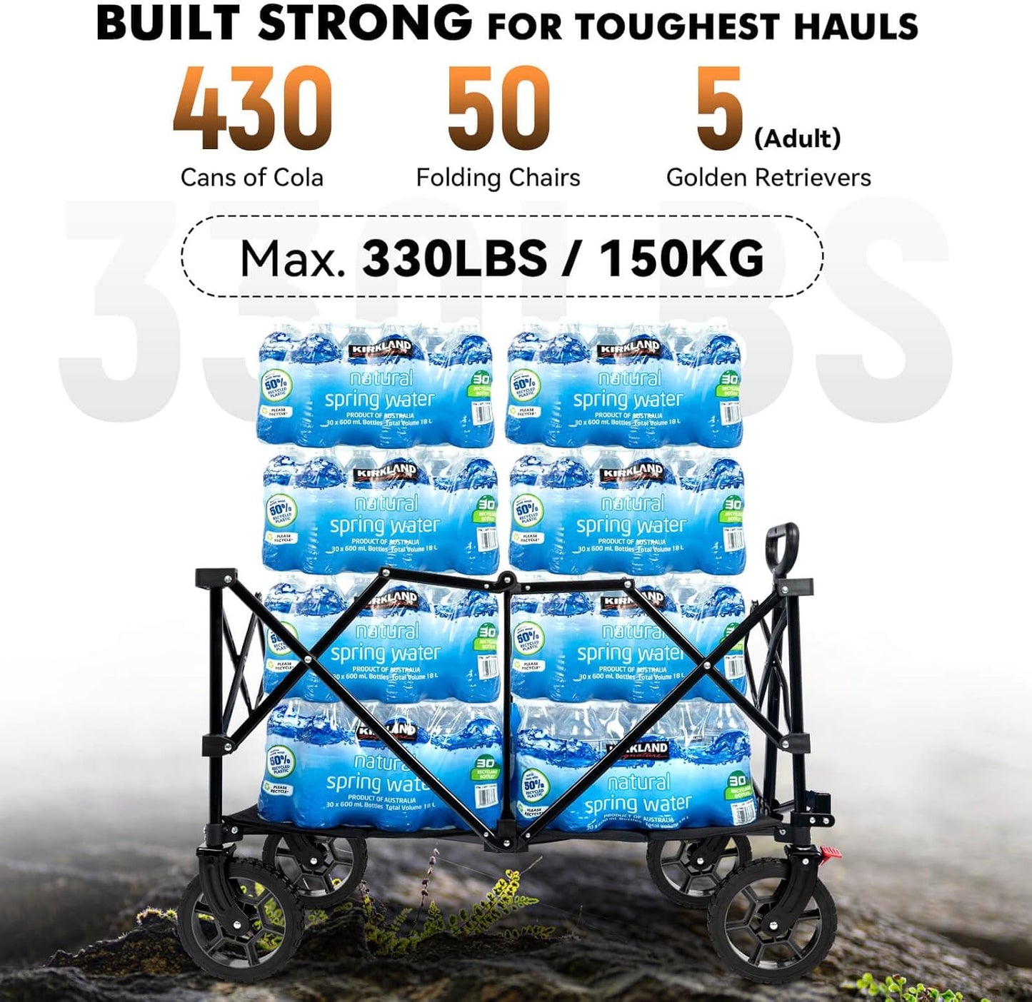 Hikenture Collapsible Wagon - 330LBS Capacity, Extra Large Foldable Wagon with All-Terrain Wheels, Utility Beach Cart for Outdoor Garden