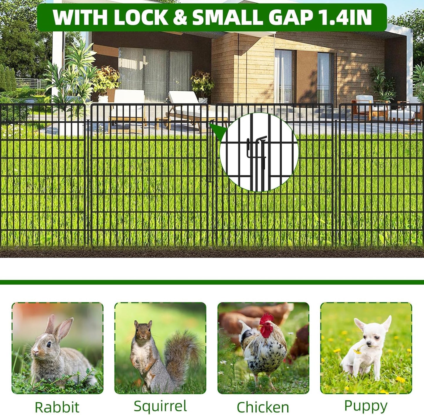 15 Panels Garden Fencing Animal Barrier with Lock, 33 in(H) X 36 ft(L) Dog Fence Outdoor for Yard Rustproof No Dig Decorative Tall Garden Fences Metal Wire Panel Border Rabbit Ground Stakes Fencing
