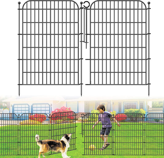 5 Panels No Dig Decorative Garden Fence with Gate for Yard, Total 11.8 ft(L) X 40 in(H) Animal Barrier Fencing for Dog, Patio Rustproof Metal Wire Panel Border, Temporary Tall Fence with Ground Stakes
