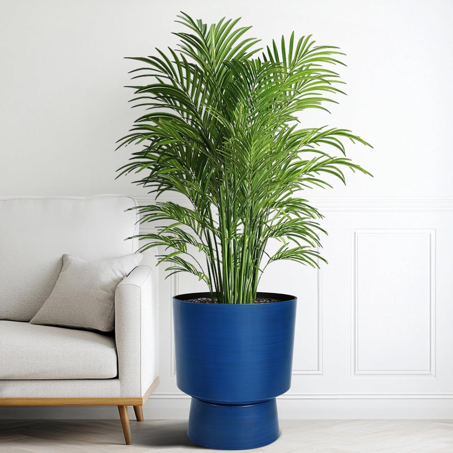 16.75" H Urn-Style Tall Planters, 2-Pack Modern Large Flower Pots for Outdoor Indoor, 2-in-1 Design Plant Containers for Garden Patio Yard Balcony Porch or Home Decor, Cobalt Blue, UV-Protect