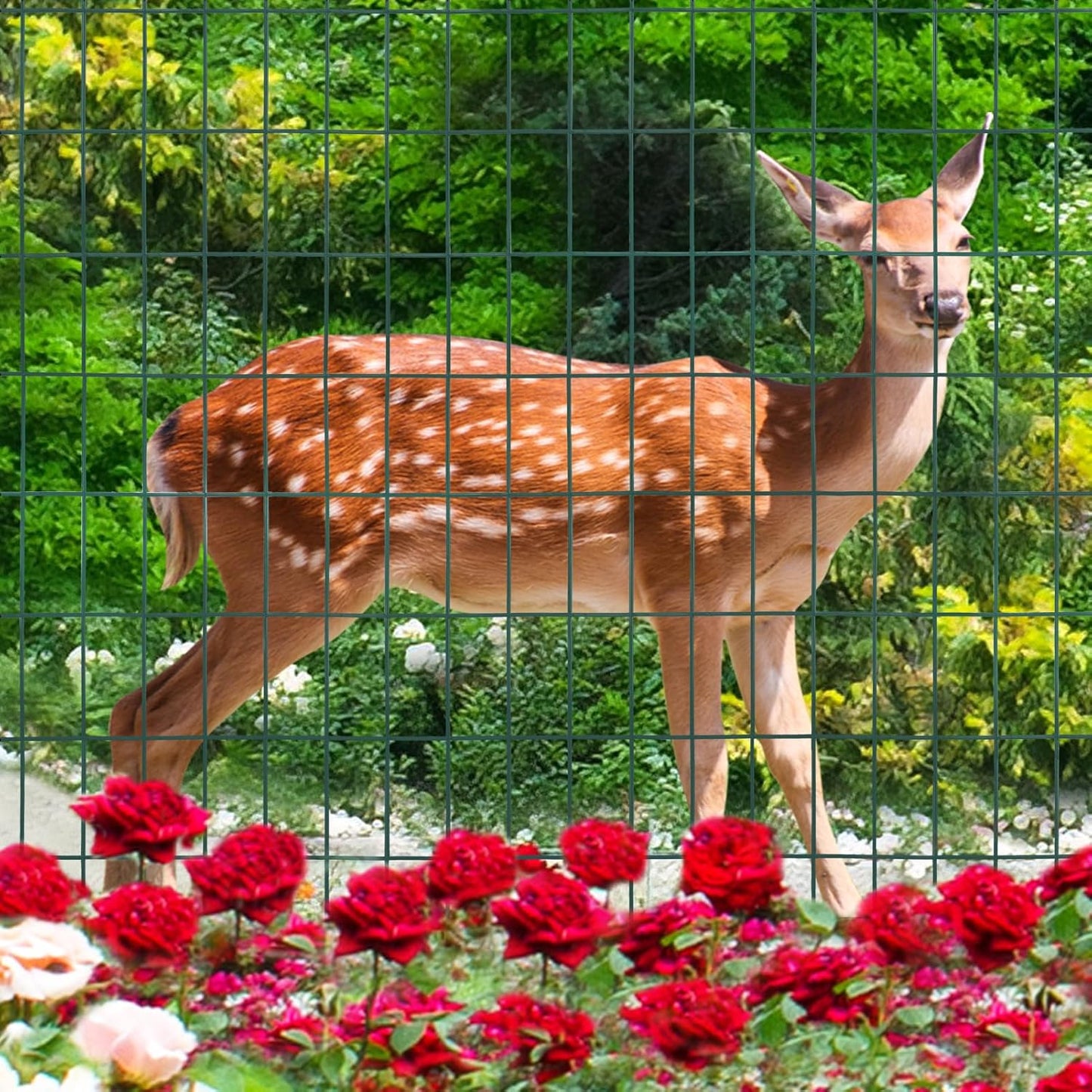 Green PVC Coated Welded Wire Fence 56 Inch x 50 Foot, 2 Inch x 4 Inch 14GA, Garden Border Fencing Roll Vinyl Coating Metal Wire Mesh Hardware Cloth for Yard Vegetable Plant Protection