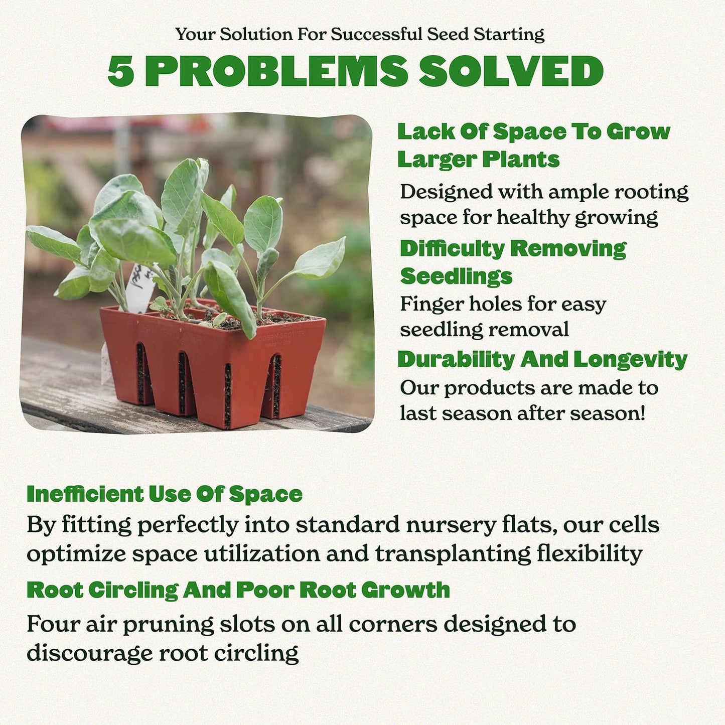 Epic Gardening Reusable Seed Starter Tray - 6 Cell/6 Seedling Starter Trays - Easy Watering, Indoor Greenhouse, Plant Starter, Gardener-Friendly for Seedlings | UV-Treated & BPA-Free - Terracotta