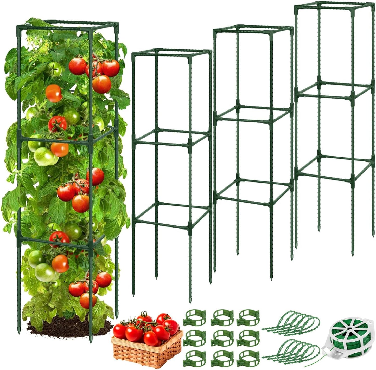 3 Pack 48" Tomato Cage for Garden, Heavy Duty Adjustable Plastic Coated Steel Pipe Tomato Stakes Trellis Plant Cages for Vegetable, Fruit, Flower, Rose Vine Climbing Plants