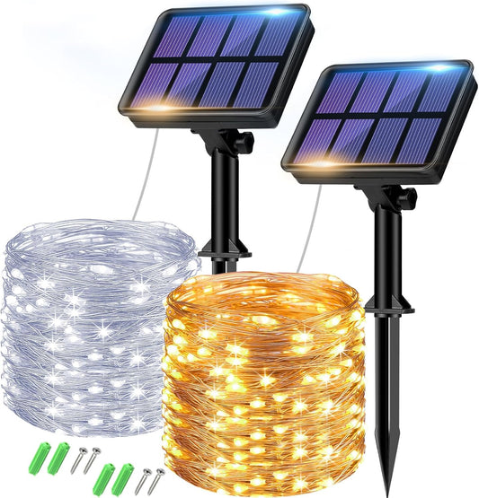 btfarm 2 Pack Solar String Lights Outdoor - 160LED 66FT Solar Fairy Lights Outside Waterproof 8 Modes, Copper Wire Solar Powered Twinkling Lights for Tree Garden Patio Christmas Wedding Party Decor