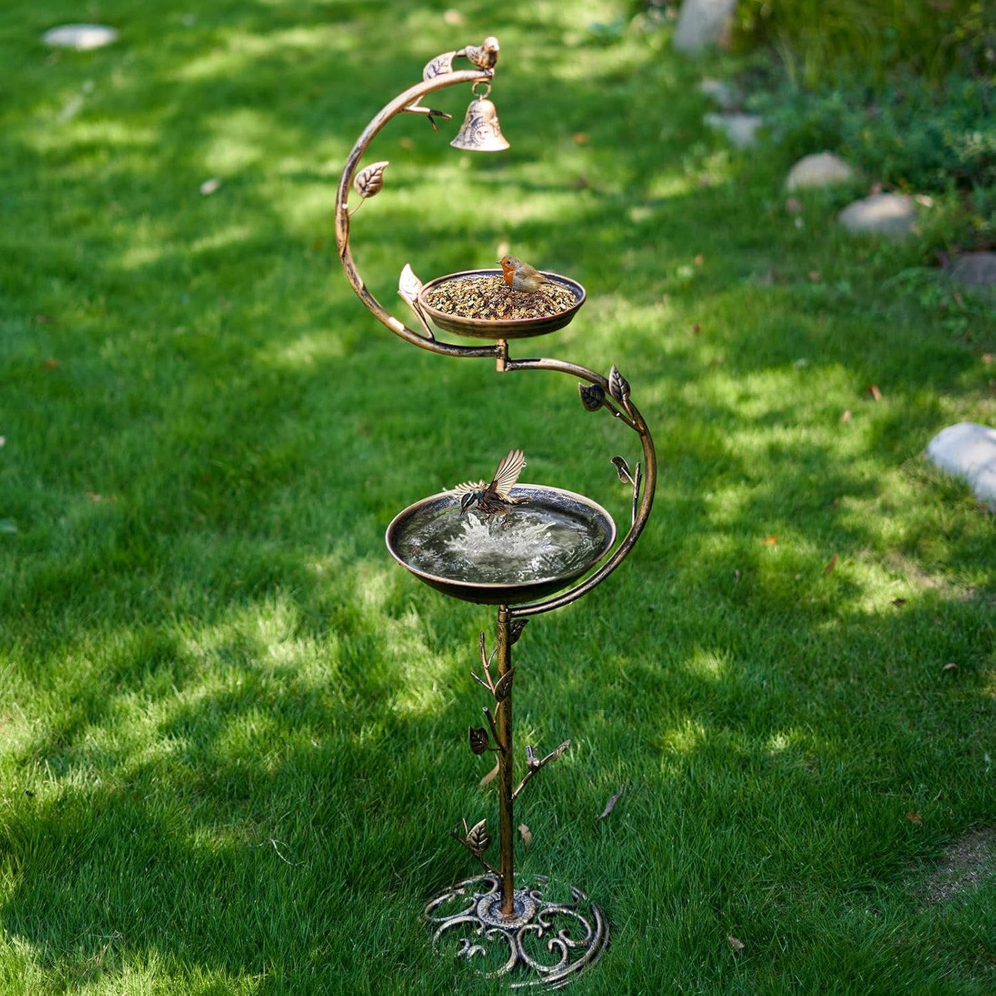 44" H Cast Iron Bird Baths for Outdoors with Metal Bird Feeder,Vintage Metal Bird Bath Bowl Garden Lawn Yard Decorations