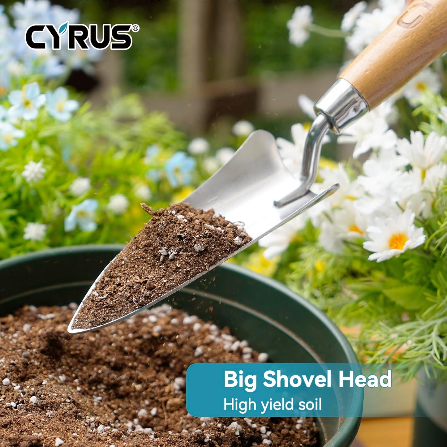 CYRUS 12.4”Garden Shovel,Heavy Duty Small Stainless Steel Garden Trowel with Ash Wood Handle,Suitable for Planting,Measuring,Weeding Multi-Purpose Garden Spade