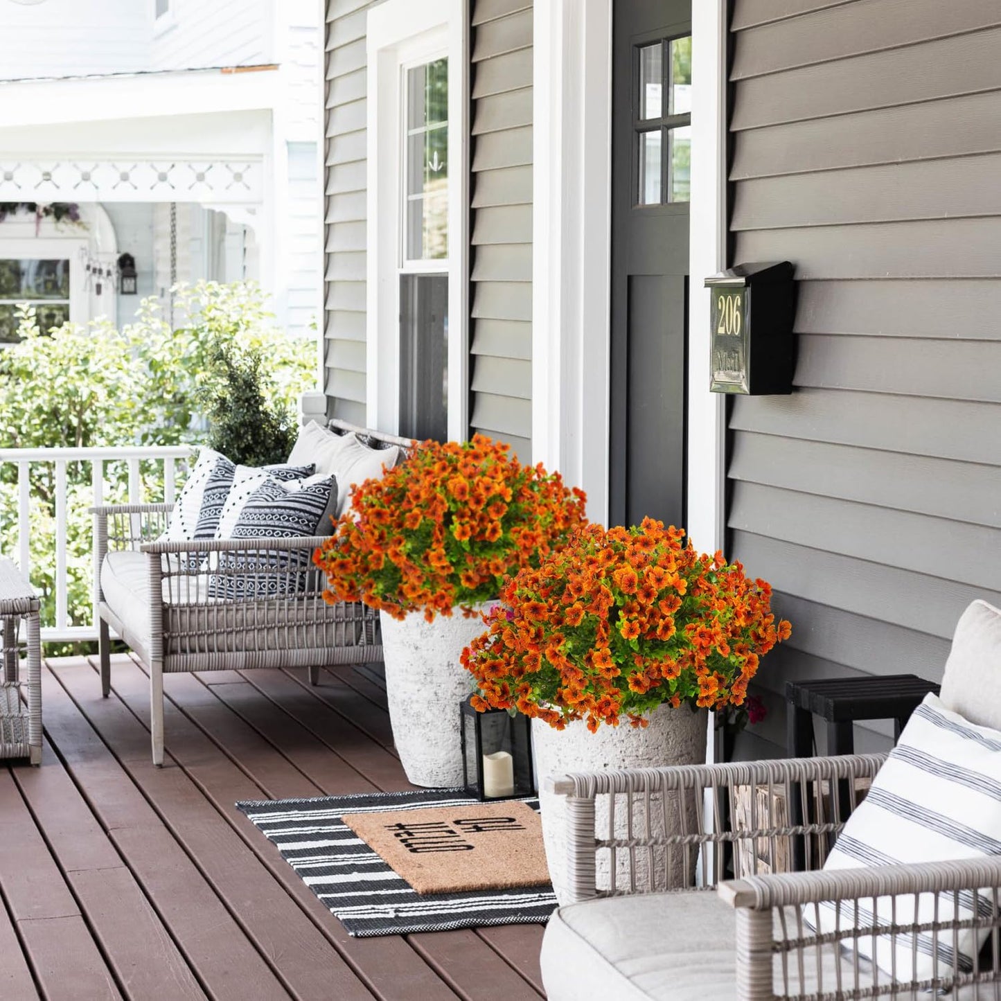 Artificial Fake Flowers for Outdoor Spring Decoration, 16 Bundles Faux Silk Colorful Daisy UV Resistant Realistic for Outside Porch Patio Home Yard Garden Planters Pots Window Box (Orange)