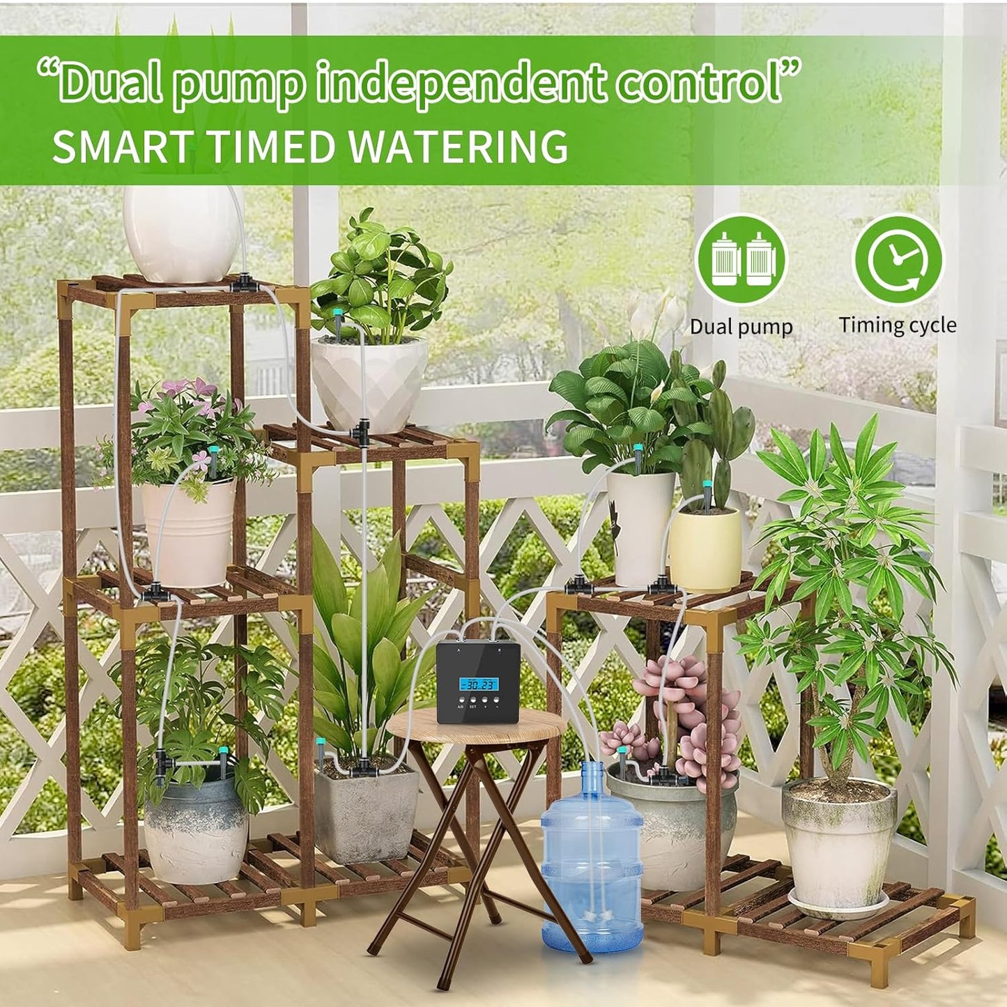 Automatic Watering System for Potted Plants | Indoor Plant Waterer with 30-Day Timer, Dual Self-Priming Pumps, Drip Irrigation Kit for 20 Plants