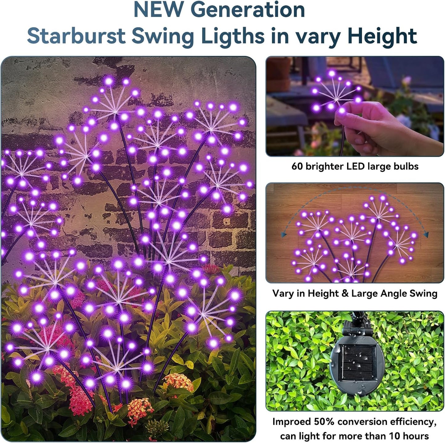 Solar Garden Lights 2 Pack Waterproof Swaying Starburst Light Solar Outdoor Lights for Yard Patio Walkway Pathway Party Wedding Decoration, Unique Gifts for Women, Purple
