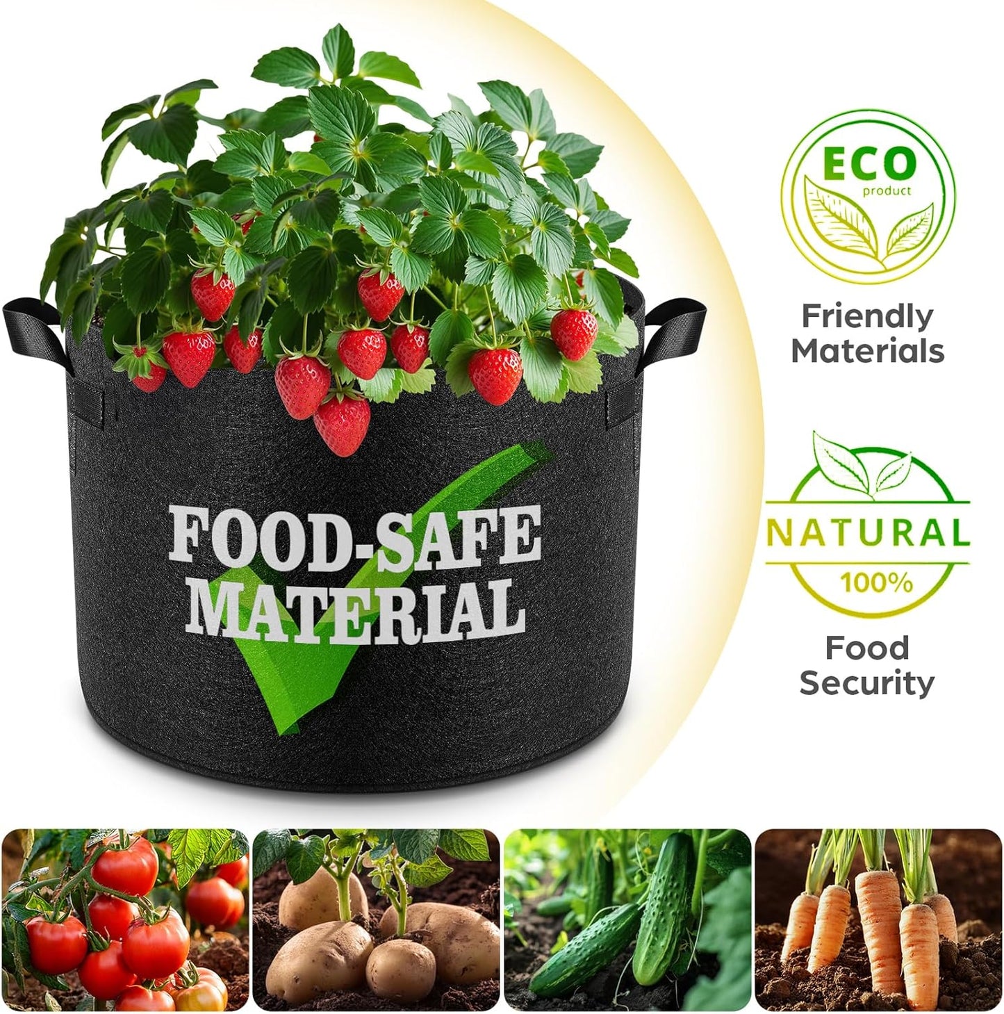 5 Pack 1 Gallon Grow Bags, Thickened Nonwoven Fabric Planter Pots with Handles, Heavy Duty 300G Garden Pots for Tomato, Potato and Vegetable
