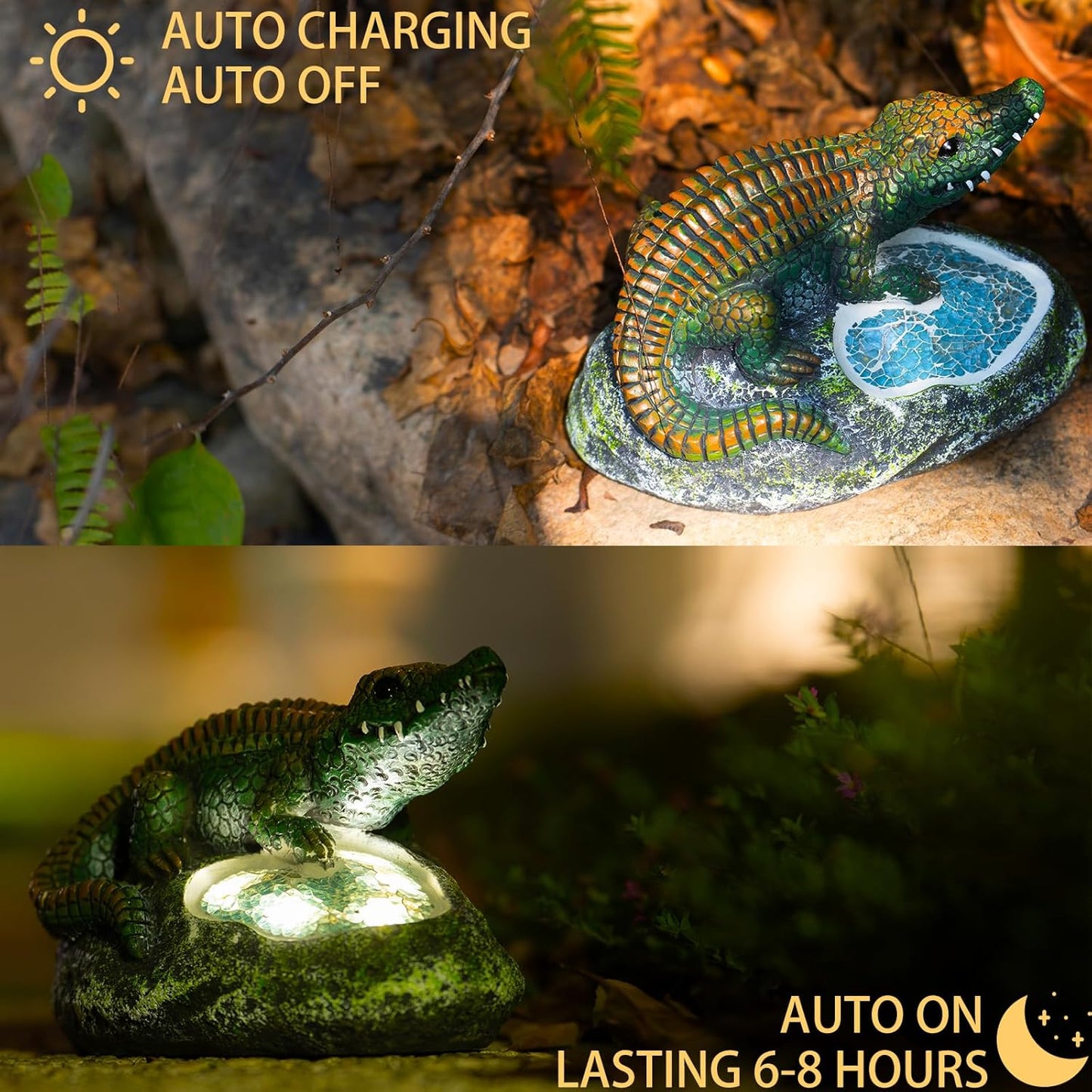 Garden Statue Crocodile,Solar Crocodile Decor for Outdoor,Resin Crocodiles Figurine with Solar Light for Patio,Balcony,Yard,Lawn Ornament,Perfect Garden Gift