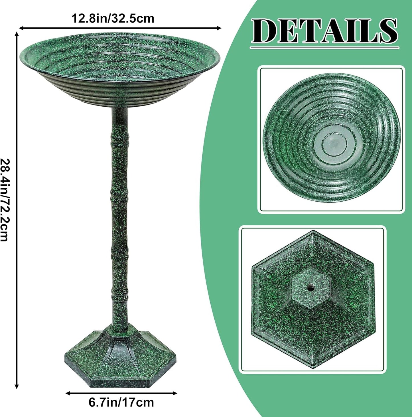Bird Bath for Outside with Pedestal, Vintage Freestanding Garden Metal Birdbaths & Birdfeeder, Birdbaths Bowl Bird Baths for Outdoors Yard Garden Lawn Decor, Upgrade Dual-use Base (Dark Green)