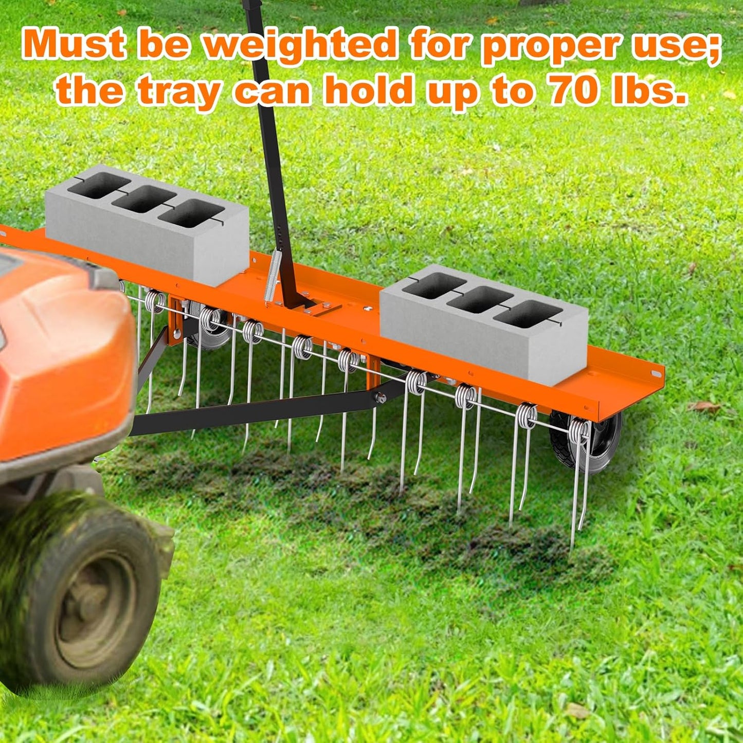 48" Tow Behind Lawn Dethatcher, Pull Behind Rake with 24 Rust-Proof Tines and Heavy Tires, Lawn Tractor Rake with Lift Handle, Tow Behind Rakes to Remove Thatch, Leaves from Large Lawn Area