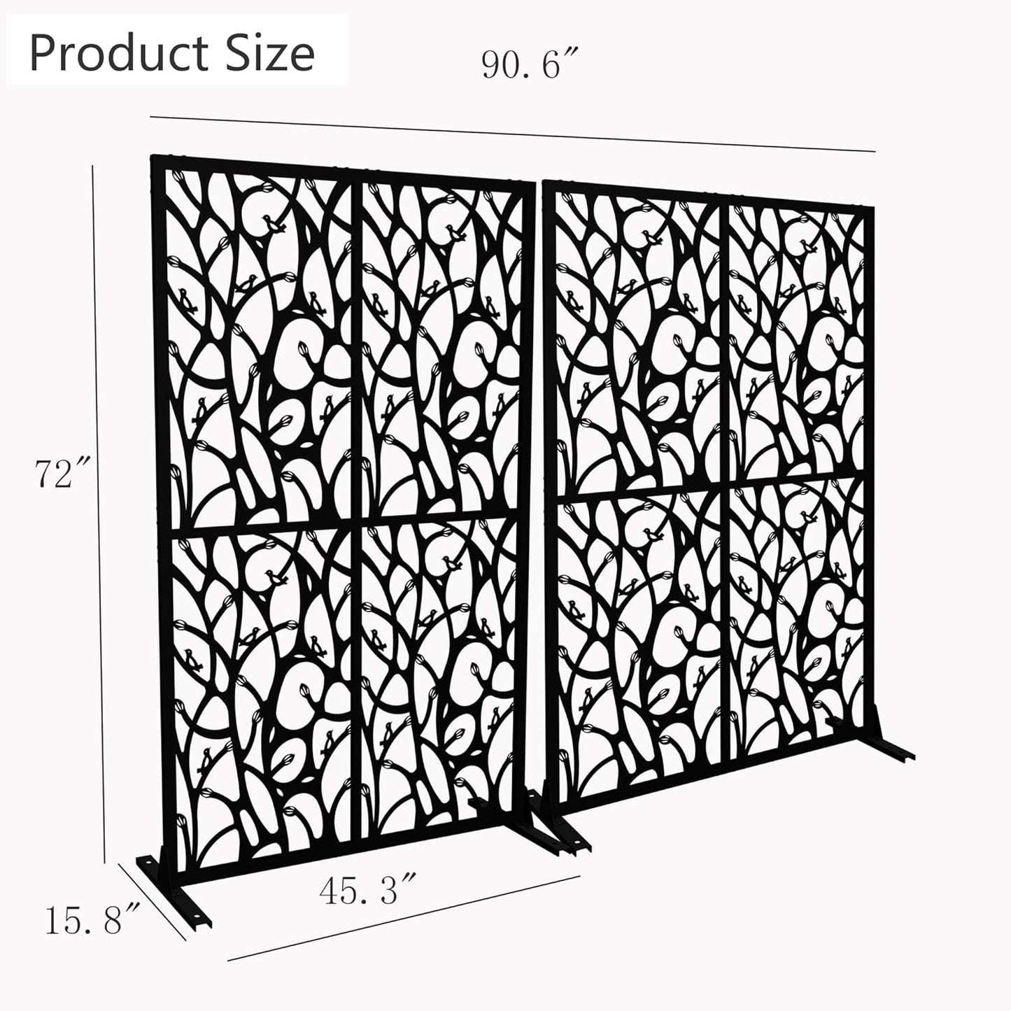 2 Pack Metal Privacy Screens 72" H Outdoor Privacy Screens Panels Outdoor and Indoor Bird Pattern Divider for Balcony Patio Garden Room Divider(Black,2 Pack)