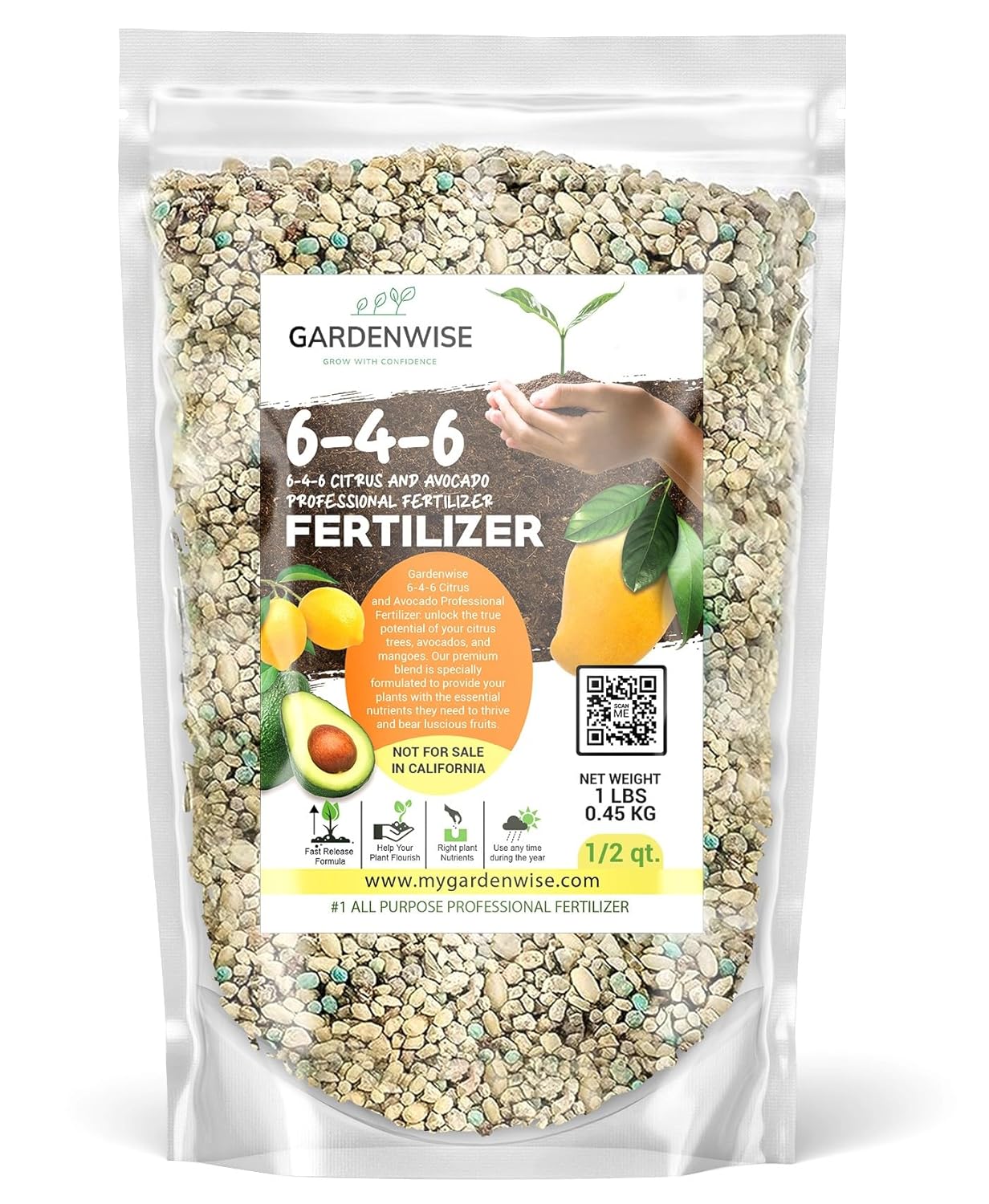 6-4-6 Avocado, Mango Citrus Tree Professional Fertilizer, Plant Food Outdoor/Indoor Gardening; Quick-Release Nitrogen Fertilizer; Orange, Lime, Avocado and Lemon Tree Fertilizer (1/2 QUART)