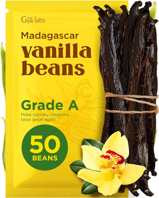 Gya Labs 50 Madagascar Vanilla Beans for Making Vanilla Extract, Baking - Grade A - 5-7 Inches (12 to 15 CM) long, Caviar Rich, Flavorful Fresh Pods