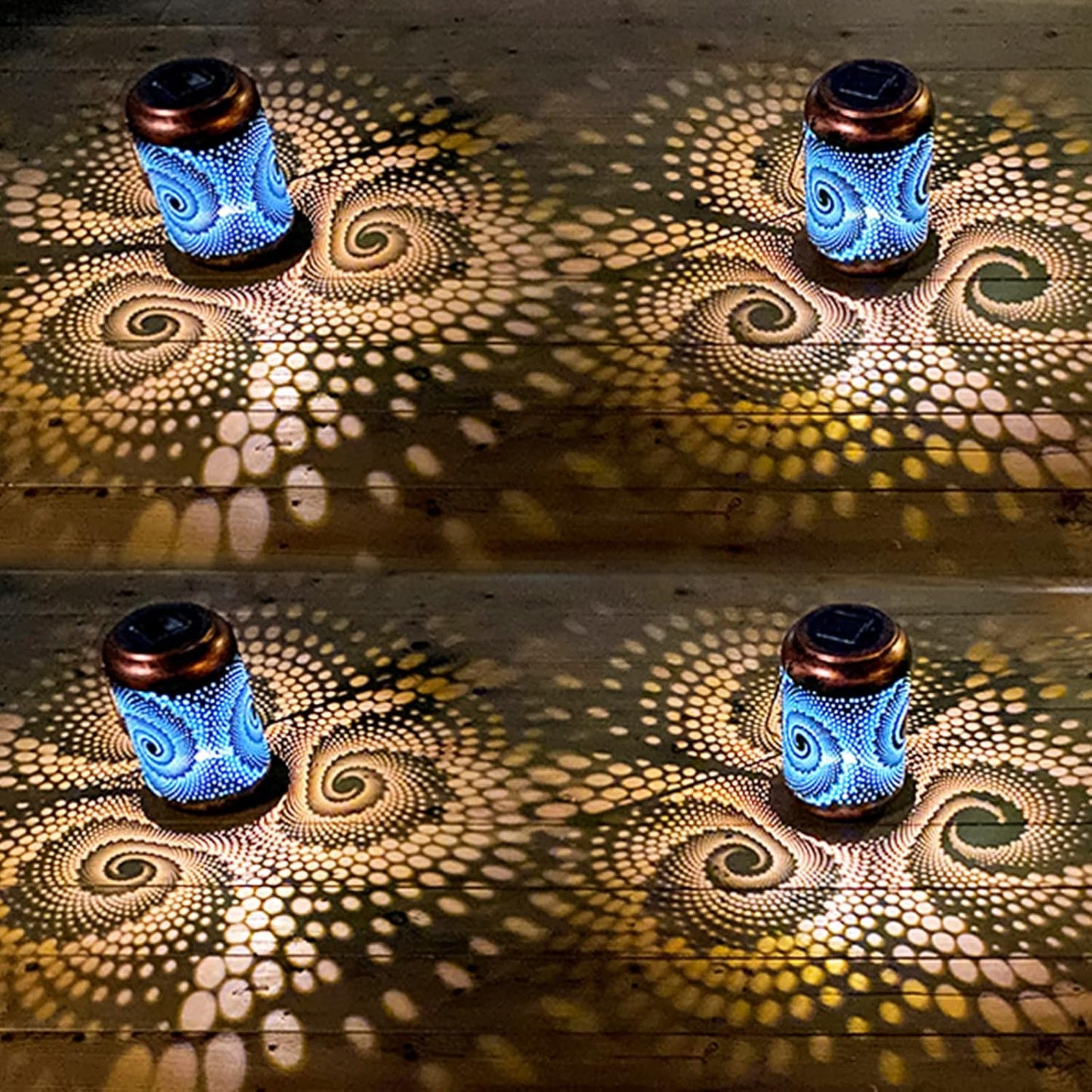 DIBIEECN 4 Pack Solar Lanterns Outdoor Hanging Lantern Metal Waterproof LED Lantern with Solar Powered Garden Patio Decorations Decor Lantern with Handle Christmas Gift Idea, Blue