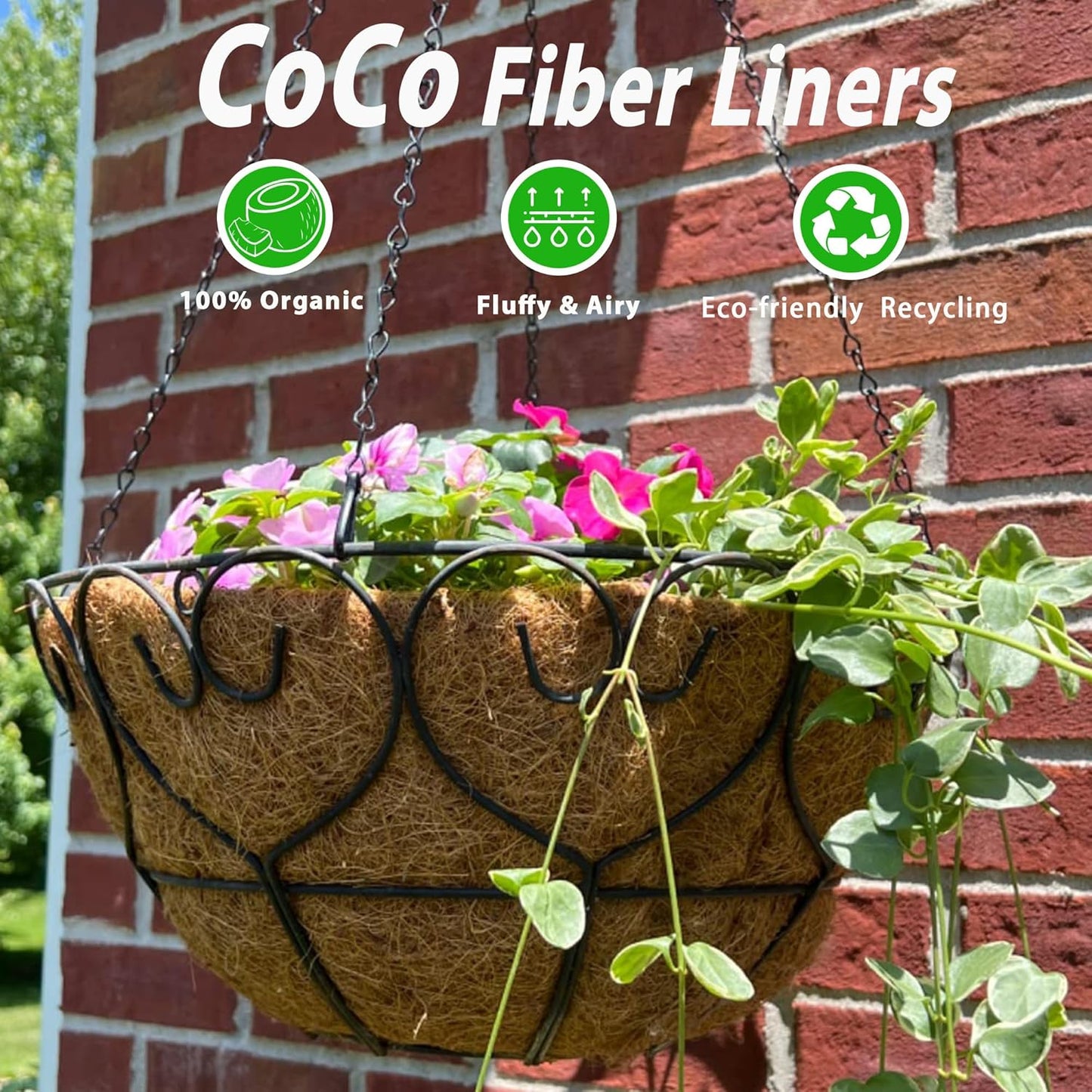 4 Pcs of 16-Inch Hanging Basket Coco Liners Replacement - Natural Round Coconut Fiber Planter Basket Liners for Hanging Basket Flowers