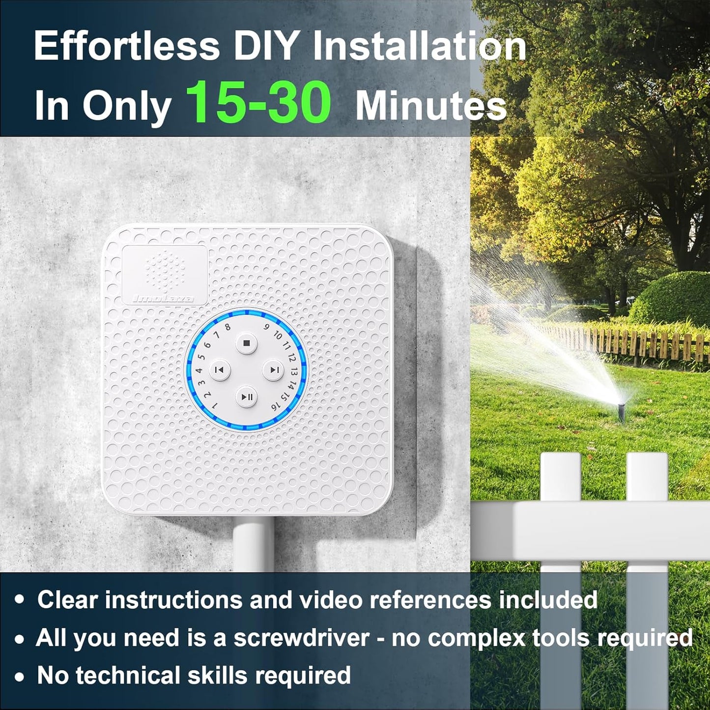 ImoLaza 16-Zone Indoor Smart WiFi Sprinkler System Controller, Easy Install Irrigation Timer for Lawn & Garden, Water-Saving Automatic Sprinkler Timer/Controller with Mobile App, Compatible with Alexa