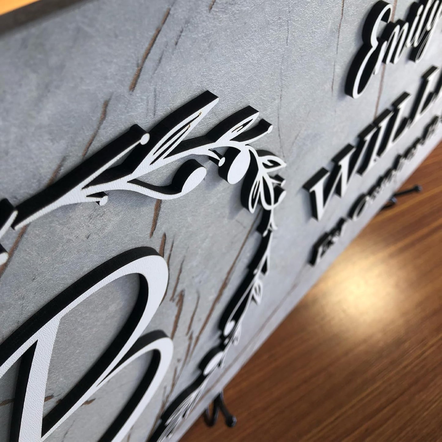 Personalized Monogrammed Family Name Sign with Couple Names, Marble Look Wood Sign, Personalized Wedding Gift, Modern Established Date Wall Decor, Anniversary of Housewarming