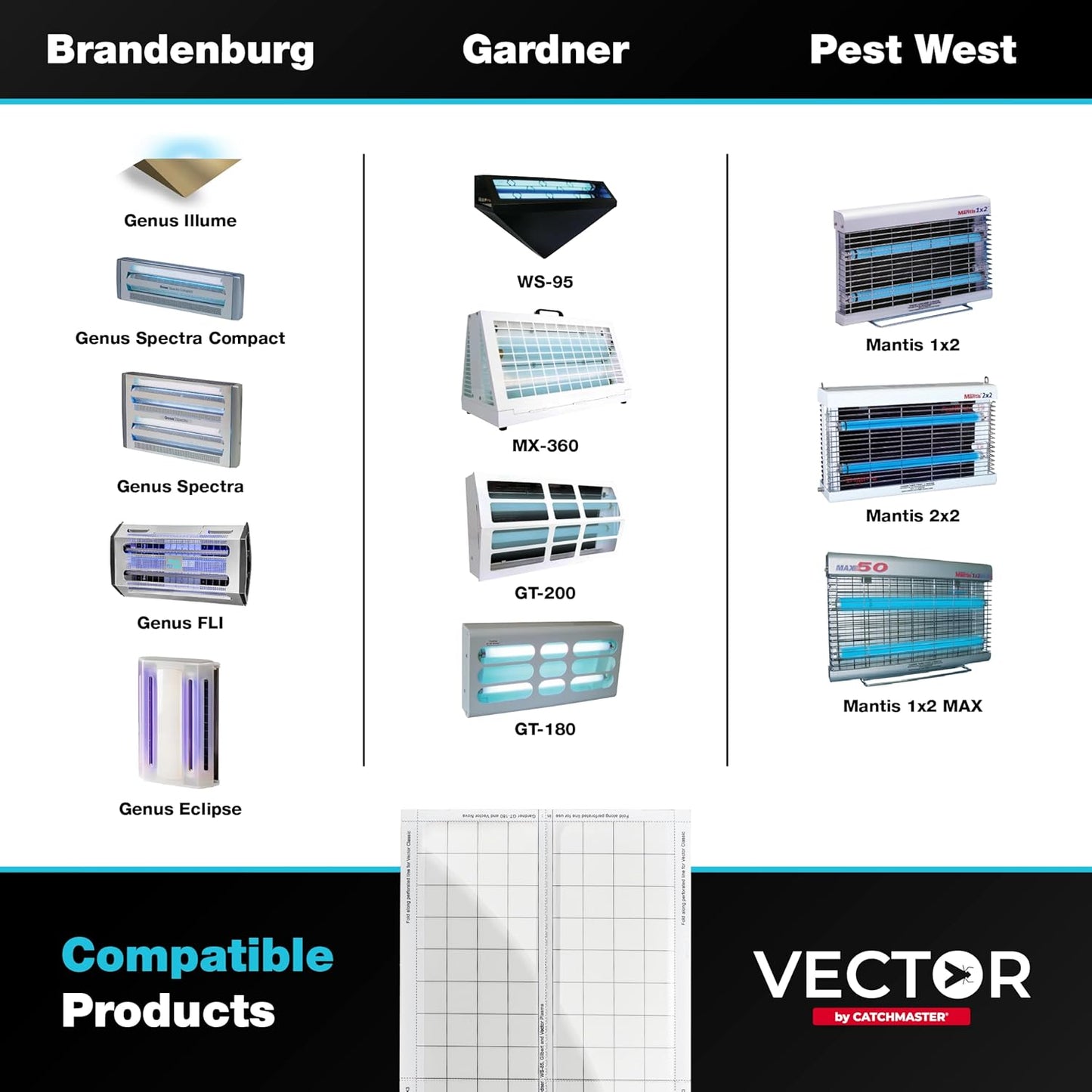 Catchmaster Vector Universal Replacement Glue Boards White, UV Light Fly Trap for Home, Unscented Gnat Traps for House, UV Lamp Insect & Mosquito Killer Refill, Adhesive Bug Light Boards, 12-Pack