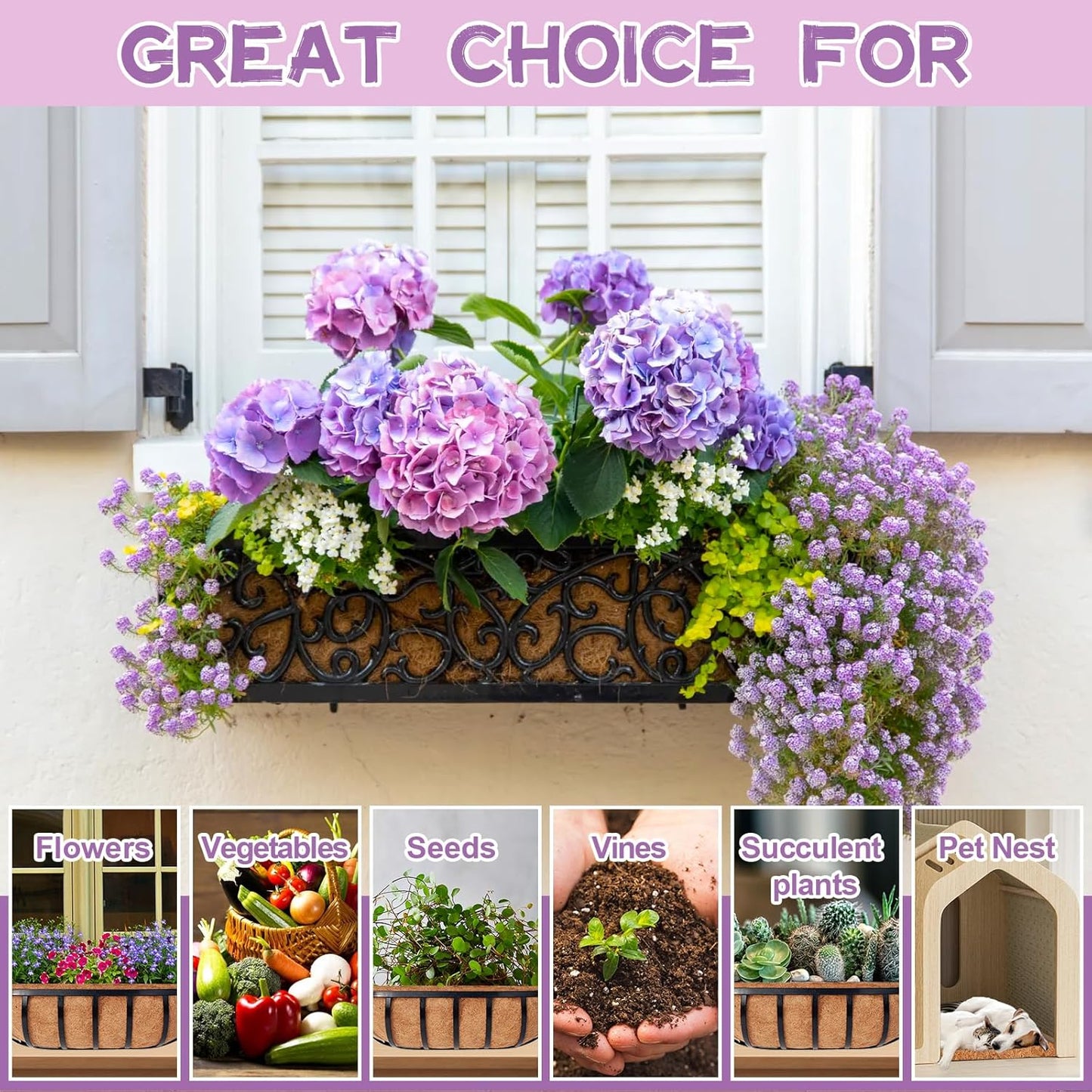 Riare 4 Pack 36 Inch Trough Coir Liners for Planters, Pre-Formed Coconut Coir Replacement Natural Coco Fiber Window Box Liners for Wall Planter, Window Basket Deck Railing Planter