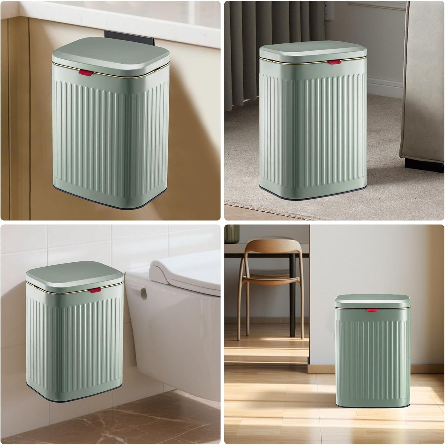 2.11Gallon 8L Carbon Steel Trash Can Door Compost Bin Wall Mounted 2 Ways Sliding Lid Compost Bin Countertop Kitchen Hanging Cabinet Door Trash Bin Metal Garbage Bin Cubo de BasuraGreen