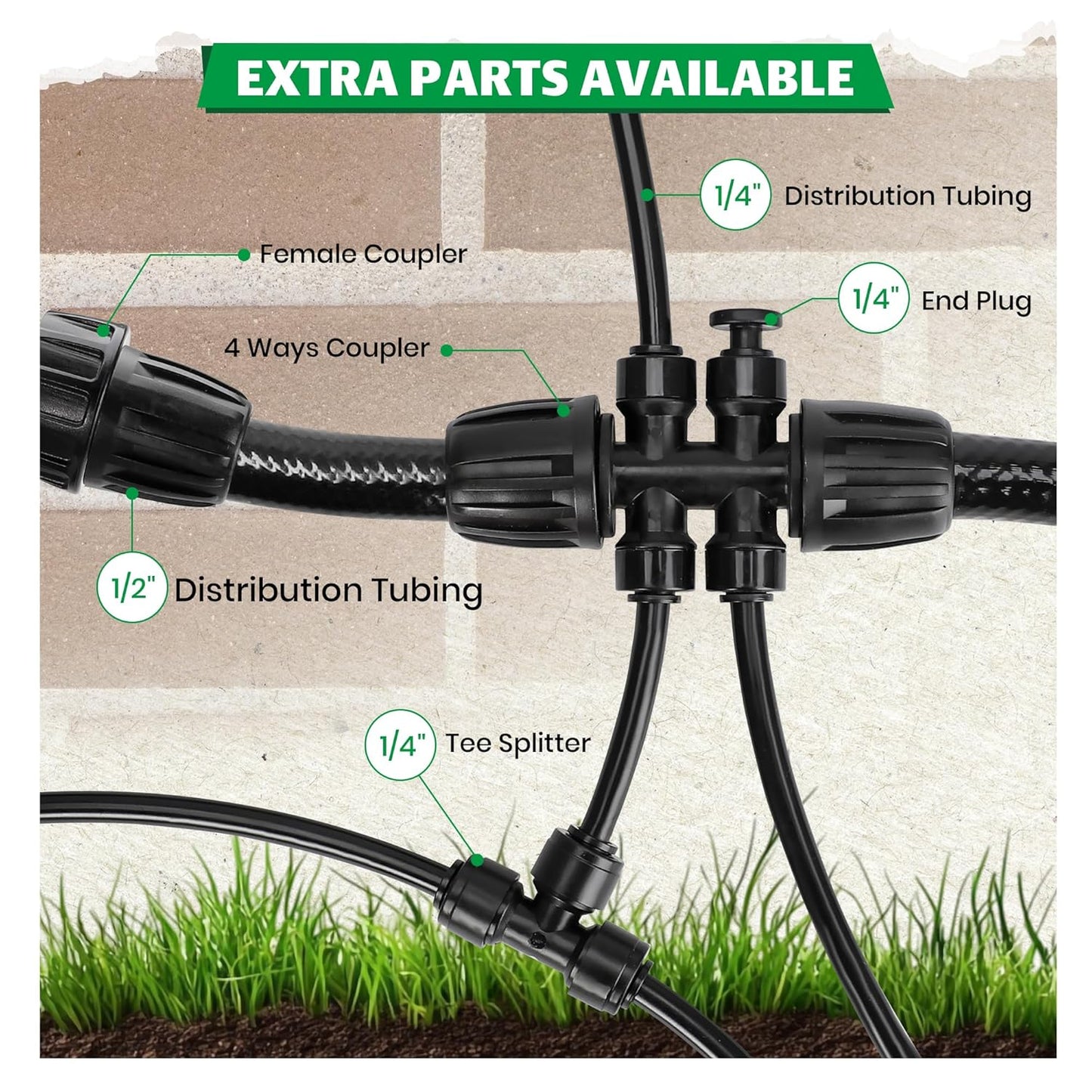 Bonviee 20-Pack Drip Irrigation Emitters, 1/4" Push-to-Connect Irrigation Stakes – Adjustable 360° Water Saving Garden Sprinklers for Potted Plants, Lawn, Vegetable Beds