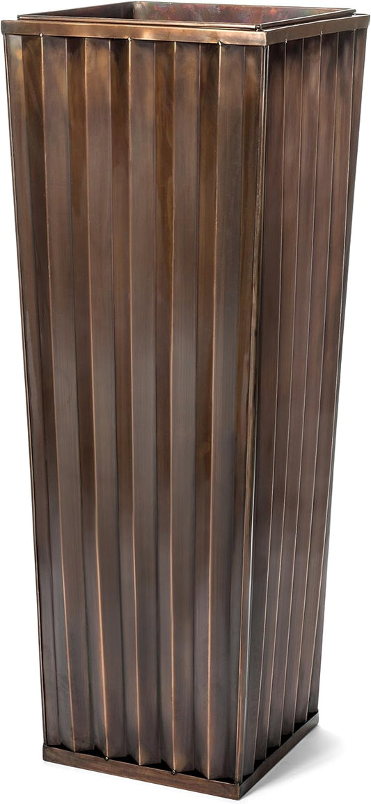H Potter Tall Outdoor Indoor Planter Patio Deck Flower Ribbed Garden Antique Copper Finish Large