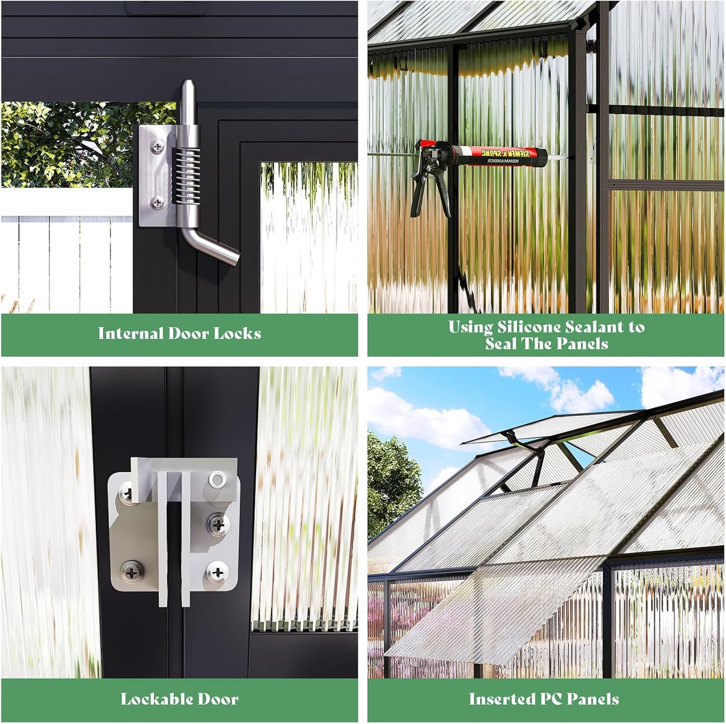 Amerlife 6x12x6.3 FT Ft Polycarbonate Greenhouse for Outdoors, Walk-in Design with Aluminum Frame, 2 Windows and Swing Door, Heavy-Duty Greenhouse Construction for Garden, Black