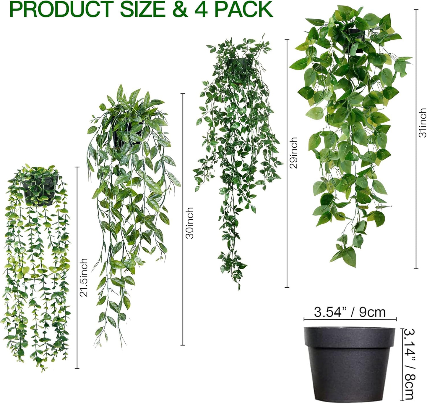 Sggvecsy Fake Hanging Plants 4 Pack Artificial Hanging Eucalyptus Plants Fake Potted Greenery Faux Eucalyptus Mandala Vine Ivy Vine Leaves Pea Pod for Home Indoor Outdoor Wall Garden Decor