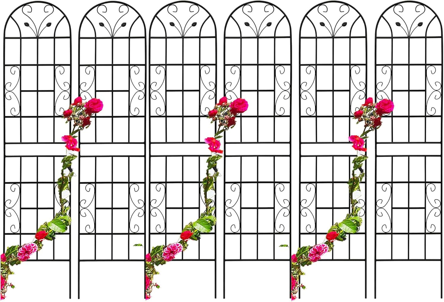 6 Pack Metal Garden Trellis 86.7" Tall Outdoor Climbing Plant Support for Roses, Flowers, Rustproof Durable Black Galvanized Tube, Lawn Garden Fence Decor Screen, 86.7" H