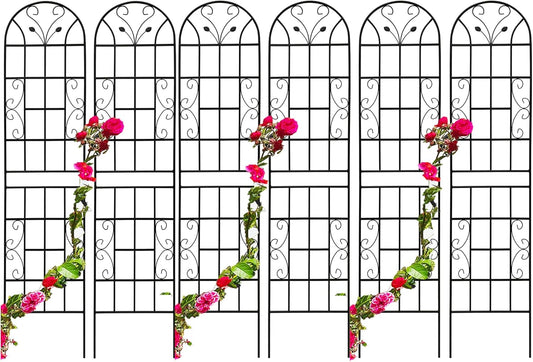 6 Pack Metal Garden Trellis 86.7" Tall Outdoor Climbing Plant Support for Roses, Flowers, Rustproof Durable Black Galvanized Tube, Lawn Garden Fence Decor Screen, 86.7" H