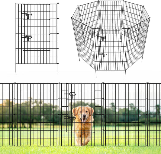 ARIFARO Decorative Garden Fence 4 Panels+1Gate 40in(H) x28in(W) No dig Animal Barrier Fencing,Pet Fence Rustproof Metal Wire Panel Border for Dog,Rabbits, and Patio(with gate)