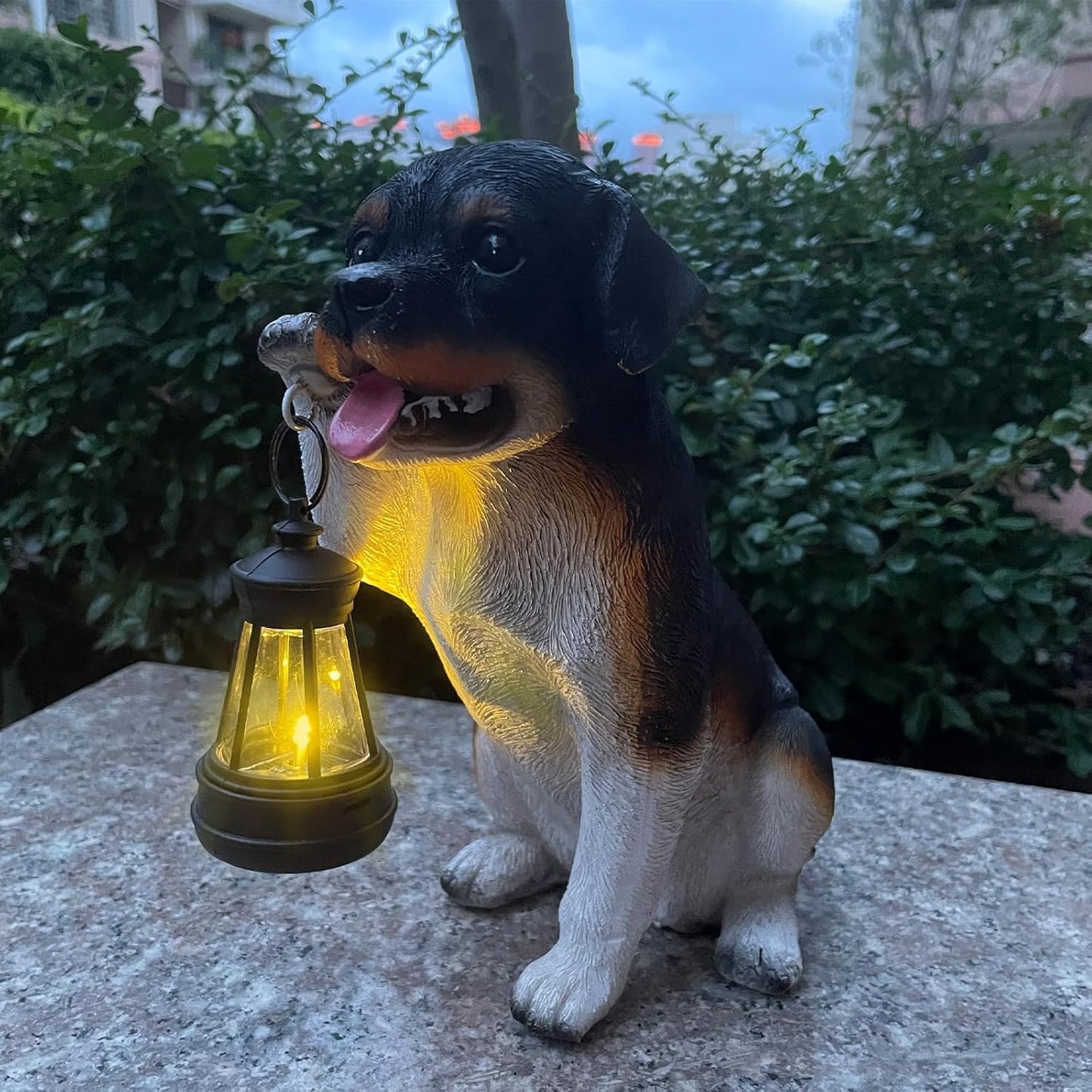 Solar Garden Statues Dog Figurine with LED Light Lantern Outdoor Art Decor for Patio Lawn Yard Housewarming Home Ornaments Gifts for Dog Lovers Mom Grandma Women