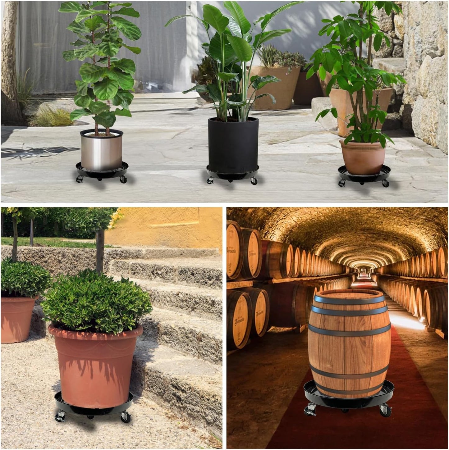 2 Pack Metal Plant Caddy With Wheels 12 Inch Black, Round Rolling Heavy Duty Plant Dolly, Heavy Plant Pot Mover Outdoors or Indoors, The Metal Wheel Can Rotate 360 Degrees or Lockable.