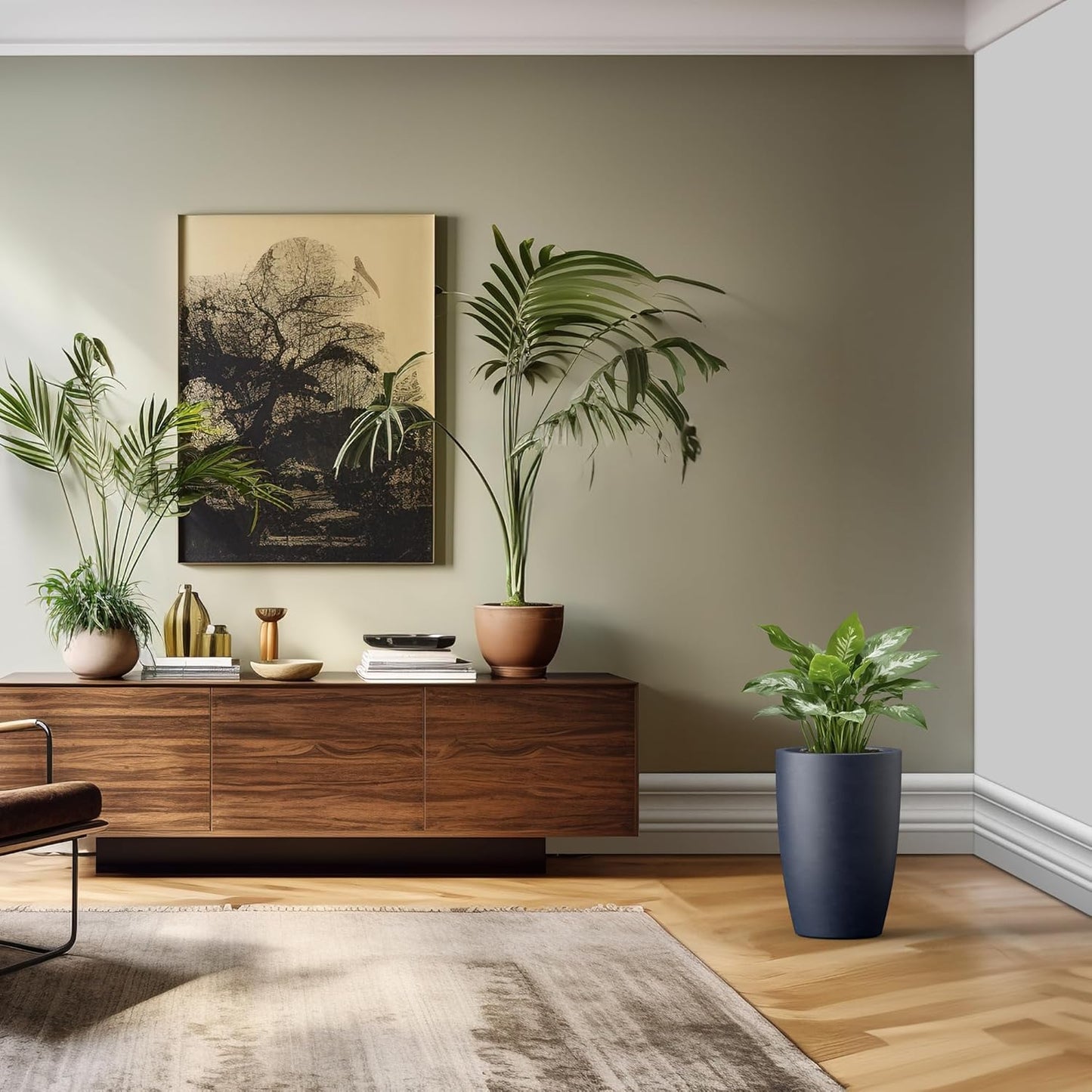 Kante 18.1" H Tall Round Concrete Planter for Outdoor Indoor, Modern Decorative Plant Pots with Drainage Hole & Rubber Plug for Home, Patio, Garden, Charcoal