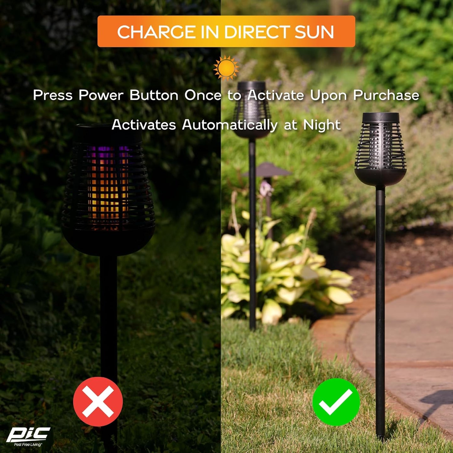 PIC Solar Insect Killer Torch (DFST), Bug Zapper and Accent Light, Solar Bug Zapper - Kills Bugs on Contact