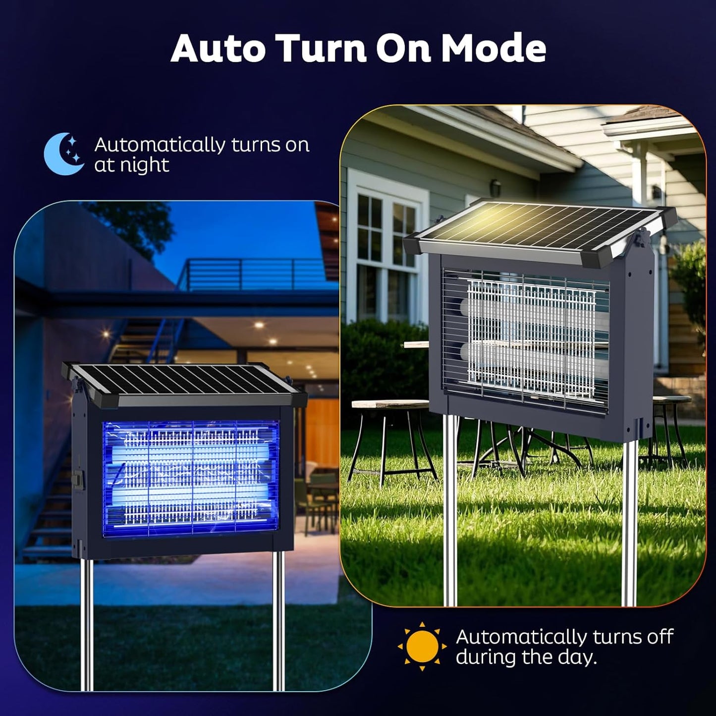 Solar Bug Zapper Outdoor, Mosquito Zapper Waterproof Electric Fly Zapper Rechargeable Mosquito Killer Lamp with 10W Solar Panel, 4500V Cordless Fly Trap for Backyard, Patio, Garden, RV, Camping