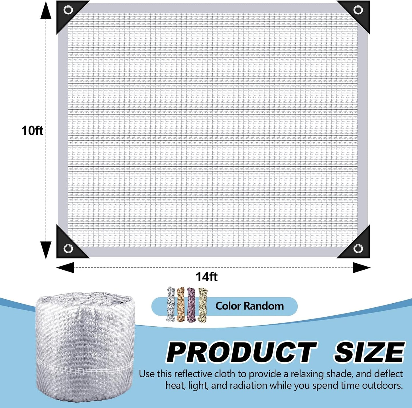 99% Aluminet Shade Cloth Reflective Tarp 10 x 14 ft Aluminium Cloth Porch Privacy Screen with Grommets for Car Garden Pergola Patio Sun Shade Kennel Cover Durable Mesh Canopy Cover Easy Setup