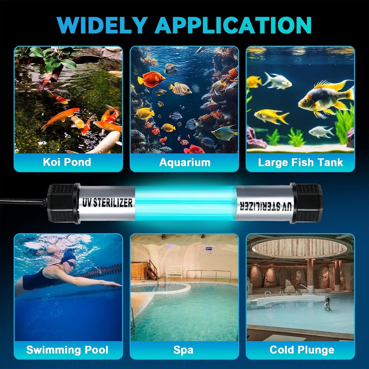 60W Pond UV Light, Waterproof Aquarium UV Light for 500-5000 Gallon, UV Pond Water Purifier for Koi Pond Algae Control in Koi Ponds, Cold Pools, Aquariums, Swimming Pools, Spas and Fish Tanks