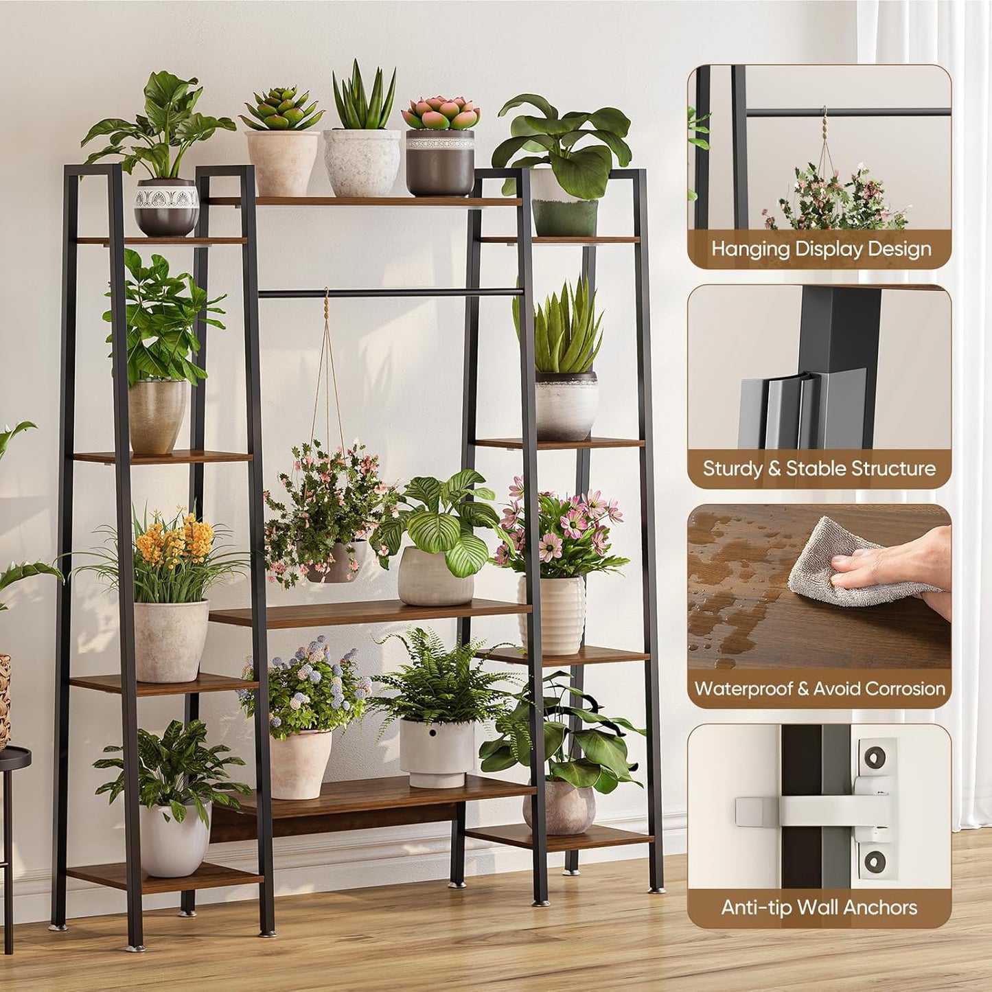 55" Large Plant Stand Indoor with 8 LED Grow Lights (3 Modes & Auto Timer) - 12 Tiered Metal Plant Shelf, 10 Dimmable Brightness Levels, Flower Stand Display Rack for Patio Balcony Garden