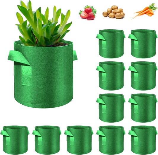 12-Pack 10 Gallon Plant Grow Bags, Thickened Nonwoven Fabric Pots with Handles, Vegetable Planter Bags Containers, Cloth Planters for Garden Vegetable/Flower/Plant/Fruits Outdoor (Green)