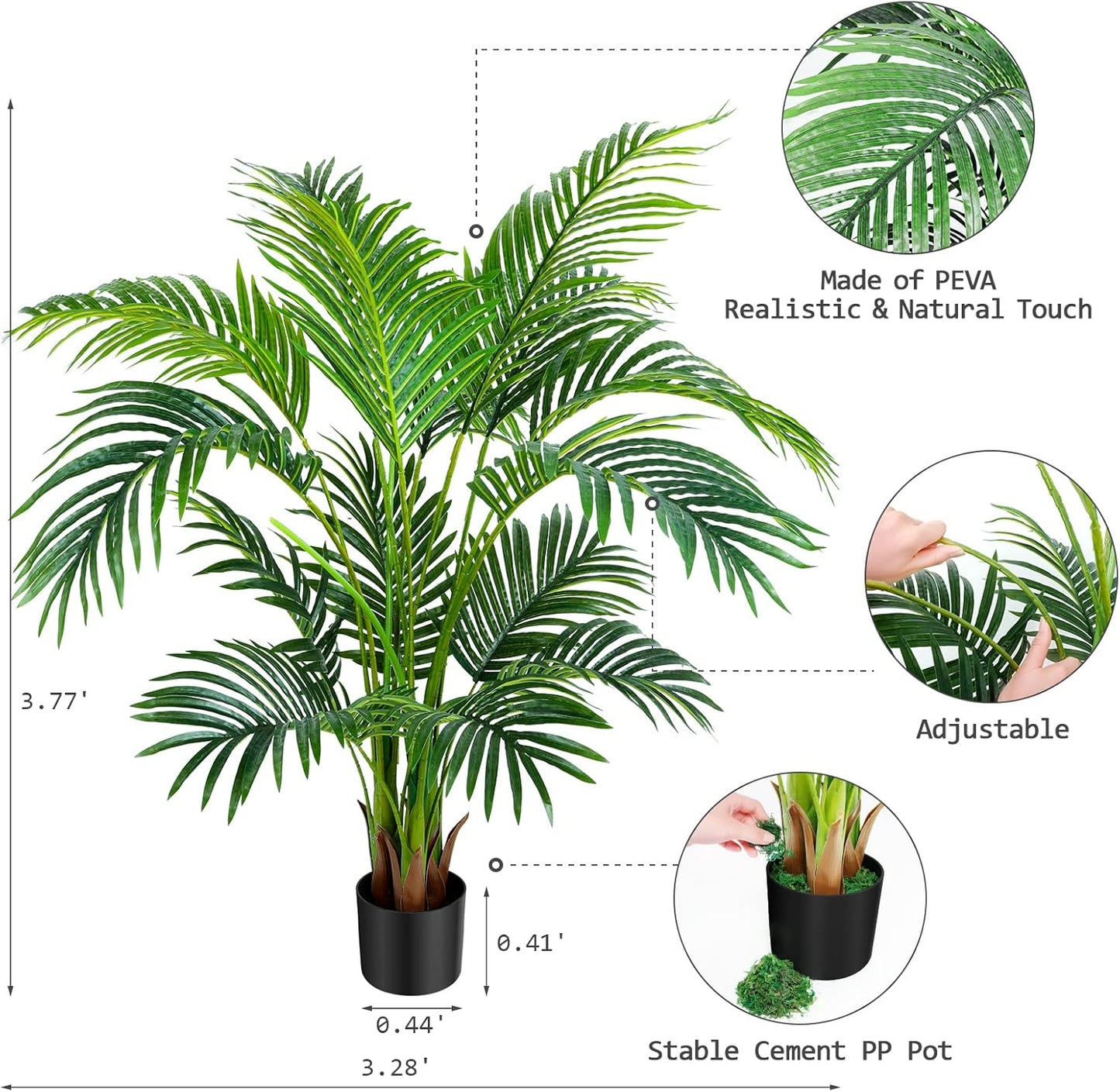 Worth Garden 4ft Artificial Areca Palm Plant 2 Packs in Pot, Fake Cane Palm Silk Tree Indoor Outdoor, Dypsis Lutescens, 47in Lifelike Faux Silk Plant Home Decor, Two Linen Bags Included