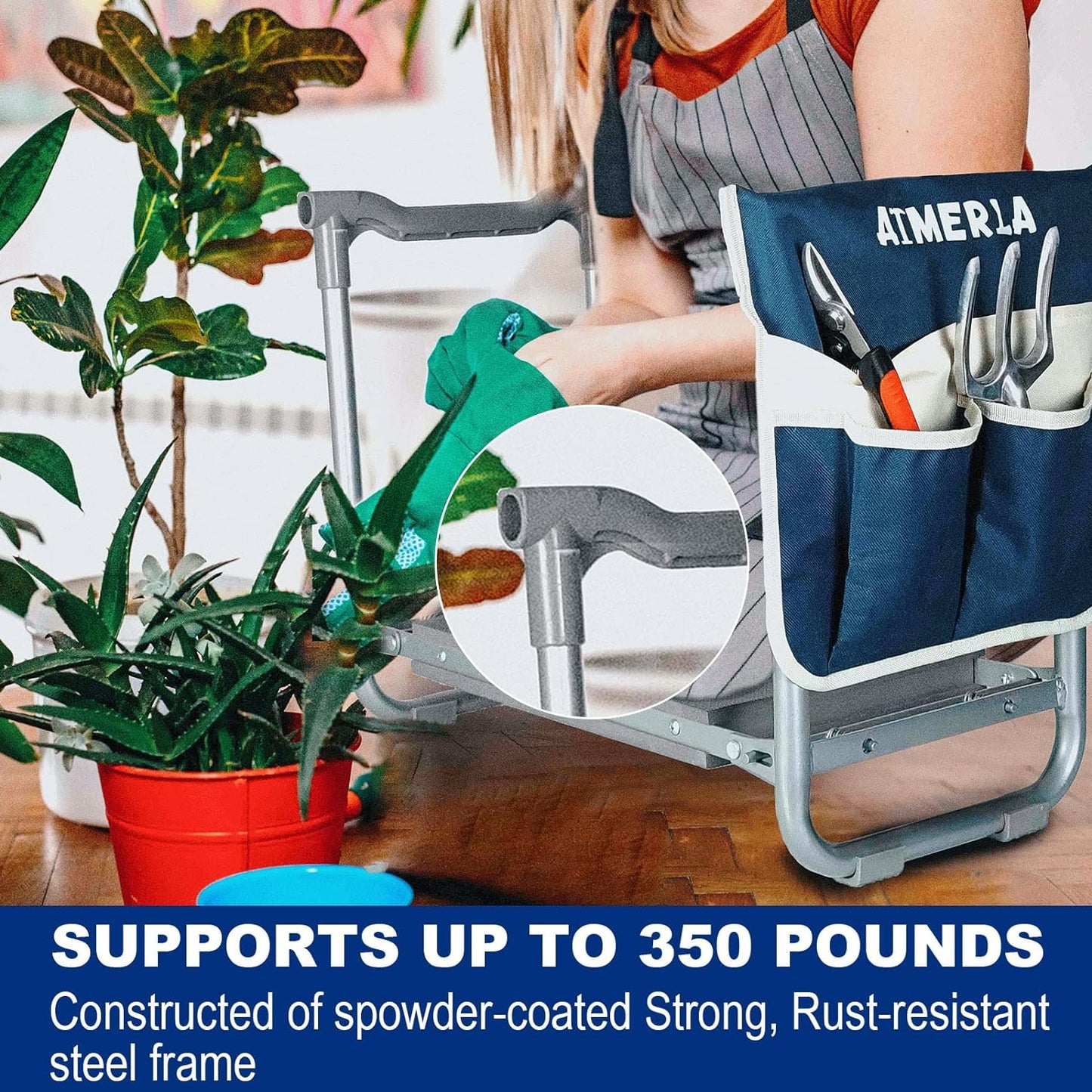 Foldable Garden Kneeler Seat Heavy Duty [Upgraded Widened Thick Kneeling Pad] Garden Stool with Large Garden Tool Bags with Pockets - Portable Garden Bench Gardening Gifts for Parents