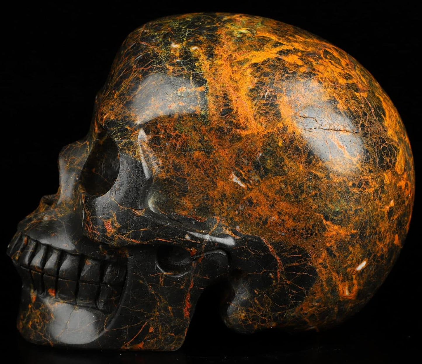 Skullis 5.0" Orpiment Crystal Skull, Hand Carved Gemstone Fine Art Sculpture, Reiki Healing Stone Statue.2236 Z8