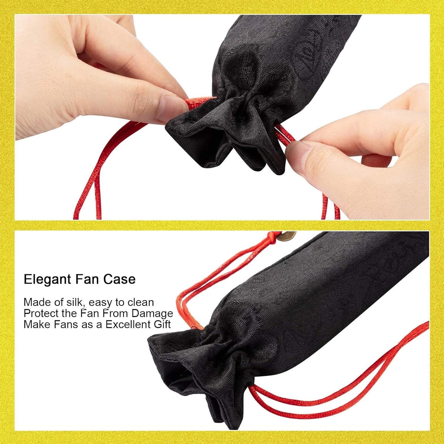 Maitys 2 Packs Large Clap Fans for Line Dancing Large Chinese Folding Hand Fans for Men and Women, Festival, Tai Ji, Kungfu, Martial Art, Gifts (Glitter Black and Gold)