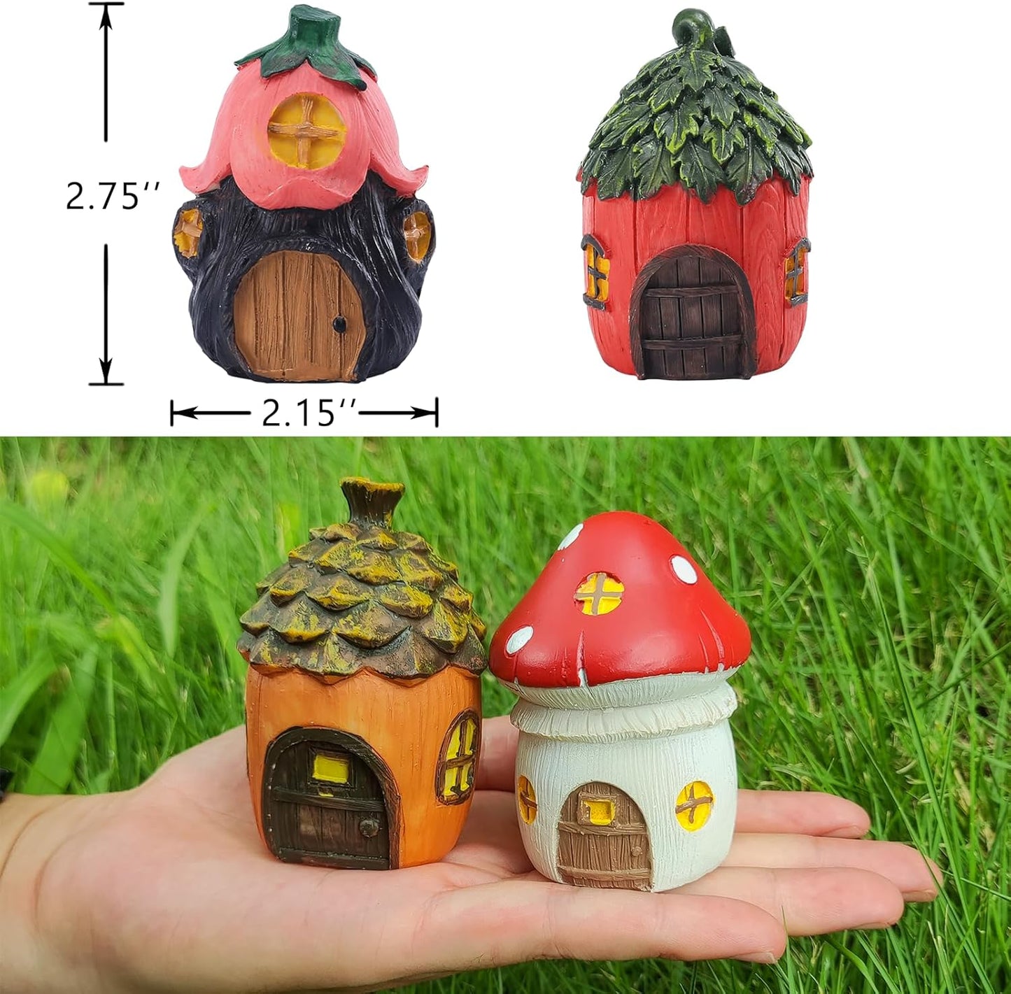 4Pcs Miniature Fairy Garden House, Mini Mushroom Cottage House, Fairy Accessories for Micro Landscape, Garden, Yard, Patio, Outdoor, Decorations, Gifts